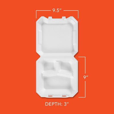 Hefty Supreme Foam Hinged Lid Container, 3-Compartment (125 Ct.)