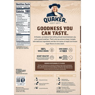 Quaker Instant Oatmeal, Maple Brown Sugar (60.6 Oz., 40 Pk.)