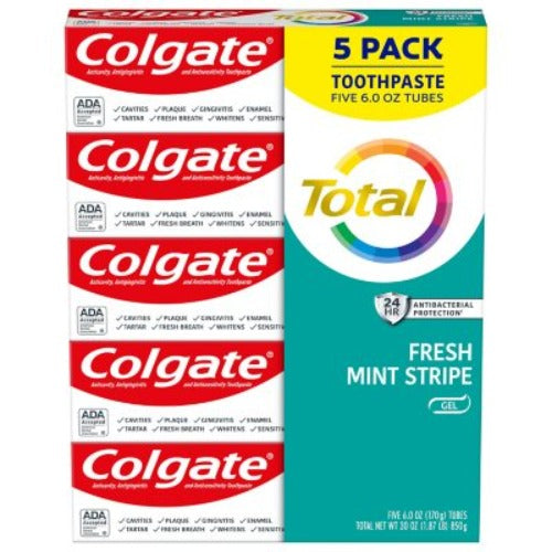 Colgate Total Gel Toothpaste, Fresh Mint Stripe, 6.0 Oz., 5 Pk.