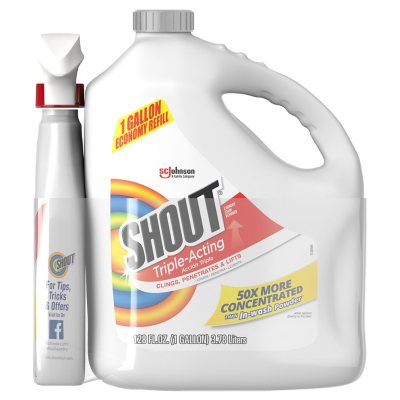 Shout Triple-Acting Laundry Stain Remover (128 Fl. Oz. Refill + 22 Fl. Oz. Trigger)