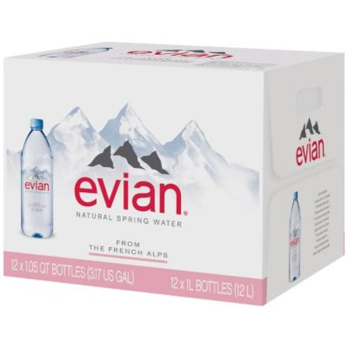 Evian Natural Spring Bottled Water 1L., 12 Pk.