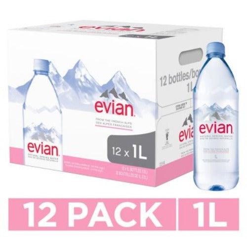 Evian Natural Spring Bottled Water 1L., 12 Pk.