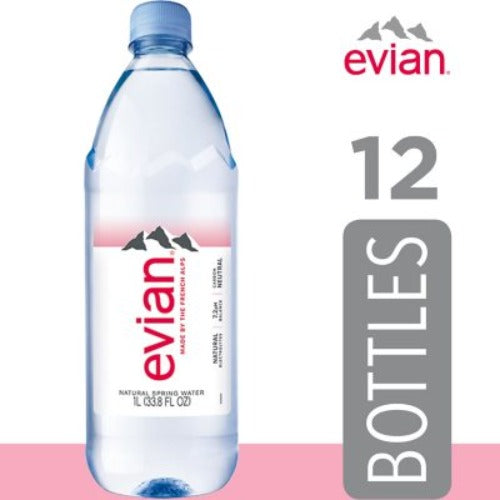 Evian Natural Spring Bottled Water 1L., 12 Pk.