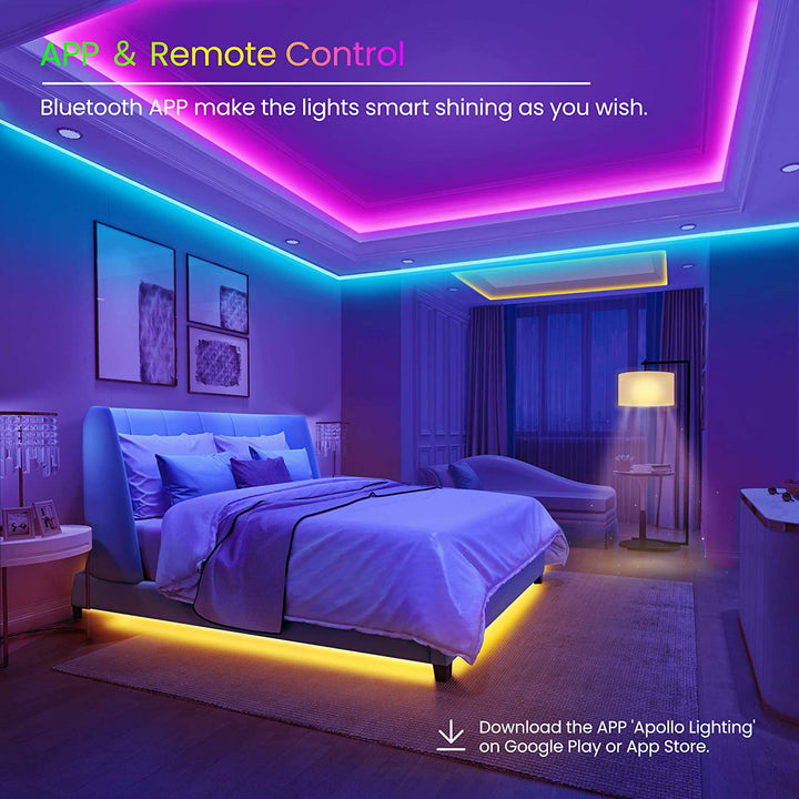 GUPUP 50 FT LED Strip Lights,Bluetooth LED Lights for Bedroom, Color Changing Light Strip with Music Sync, Phone Controller and IR Remote(App+Remote +Mic)