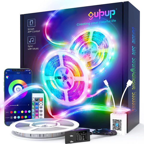 GUPUP 50 FT LED Strip Lights,Bluetooth LED Lights for Bedroom, Color Changing Light Strip with Music Sync, Phone Controller and IR Remote(App+Remote +Mic)