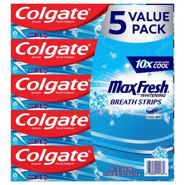 Colgate Maxfresh Toothpaste with Mini Breath Strips, Cool Mint 7.3 Oz., 5 Pk