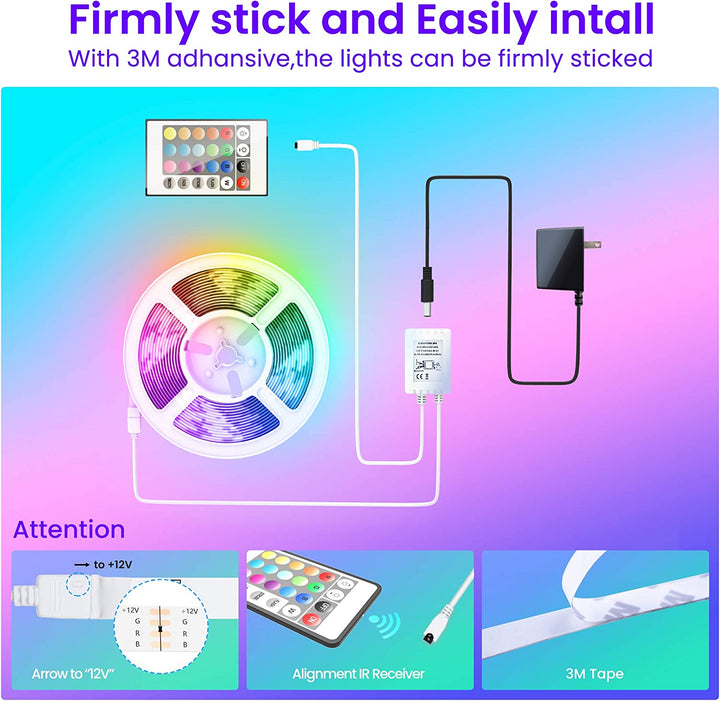 GUPUP 50 FT LED Strip Lights,Bluetooth LED Lights for Bedroom, Color Changing Light Strip with Music Sync, Phone Controller and IR Remote(App+Remote +Mic)