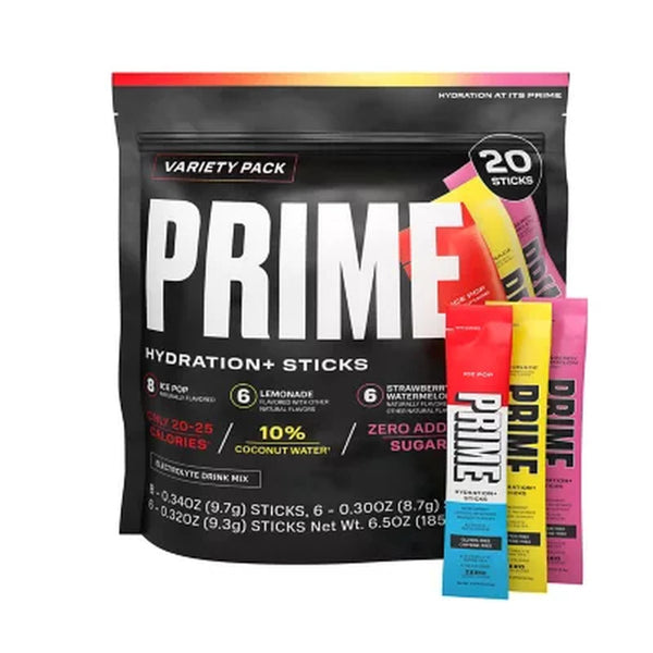 Prime Hydration+ Electrolyte Powder Mix Sticks Variety Pack 2.0, 20 Pk.