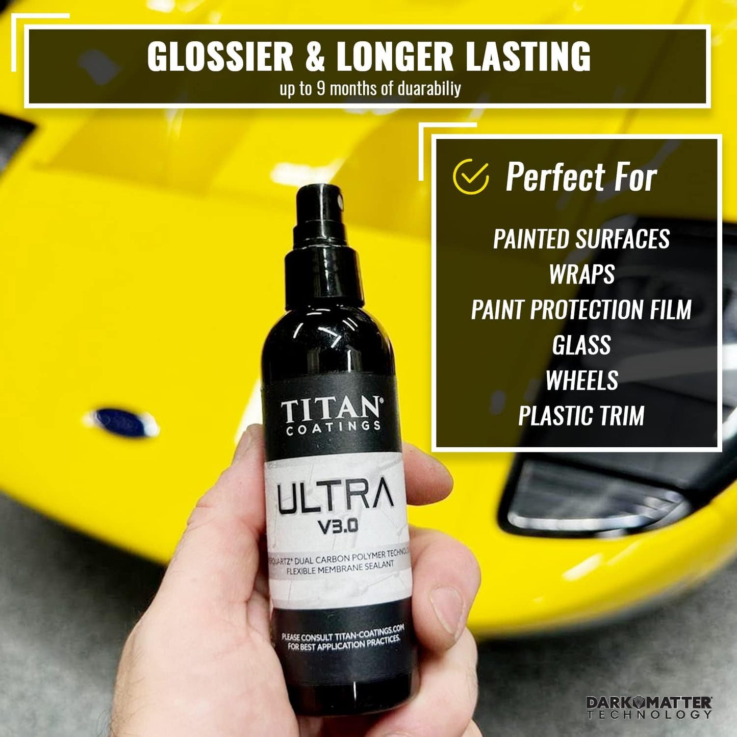 Dark Matter Ultra (Elastomer) Ceramic Coating - Extreme Gloss and Shine - Extrem Hydrophobic & Slickness - Long Lasting Professional Results - Easy Application - One of its kind Tech!