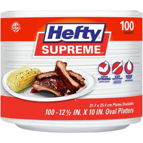 Hefty Supreme Foam Oval Platters, 12.5" X 10", 100 Ct.