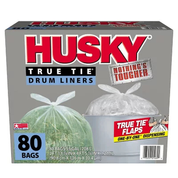 Husky 55-Gallon Clear Flap Tie Drum Liner Trash Bags (80 Ct.)