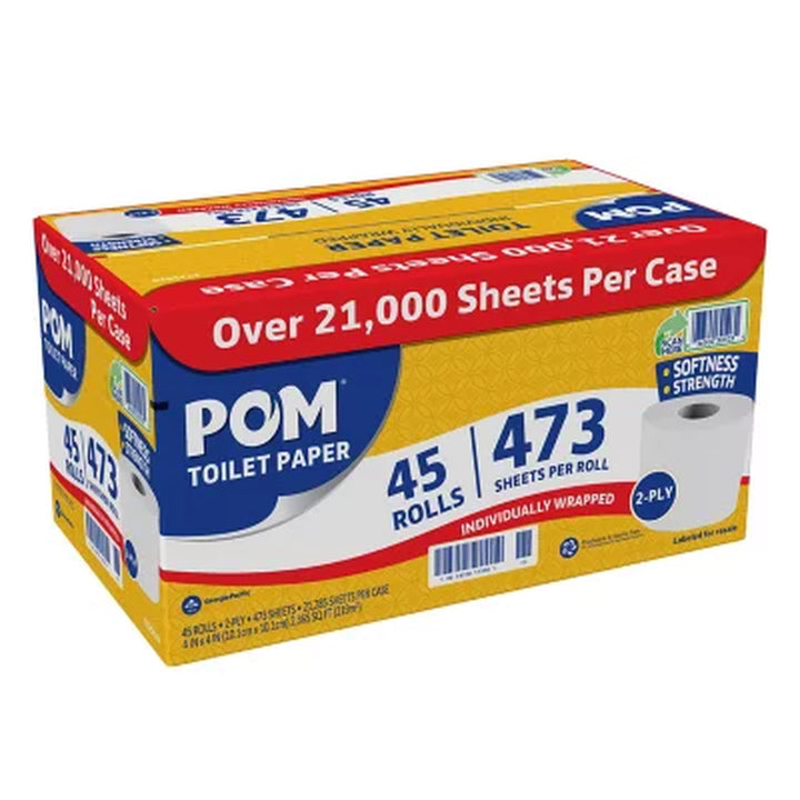 POM Bath Tissue, Septic Safe, 2-Ply, White (473 Sheets/Roll, 45 Rolls)