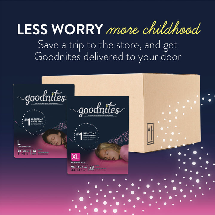 Goodnites Girls' Nighttime Bedwetting Underwear, L (68-95 Lb.), 58 Ct