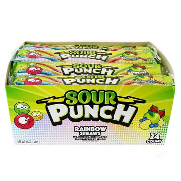 SOUR PUNCH Rainbow Straws, Chewy Candy, 2 Oz., 24 Ct.