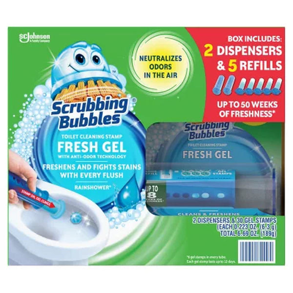 Scrubbing Bubbles Toilet Gel Stamp, Rainshower 2 Dispensers + 30 Gel Stamps