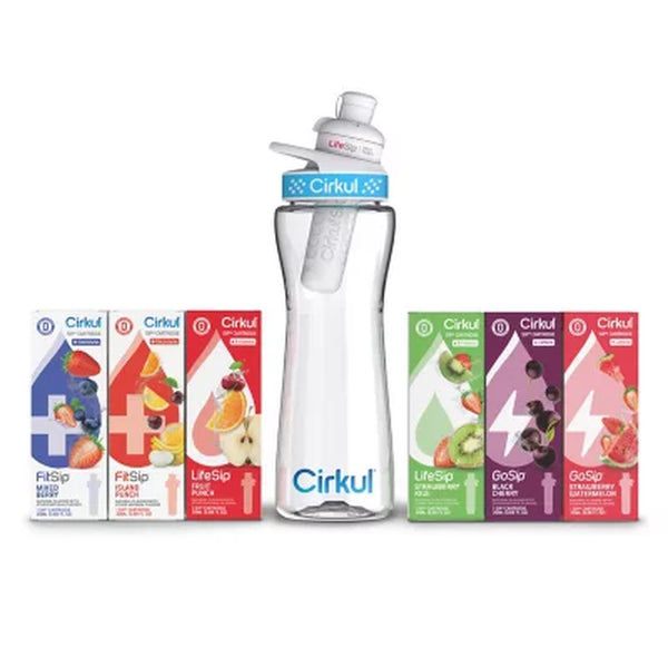 Cirkul 22-Oz. Plastic Water Bottle Starter Kit with Blue Lid + 6 Flavor Cartridges