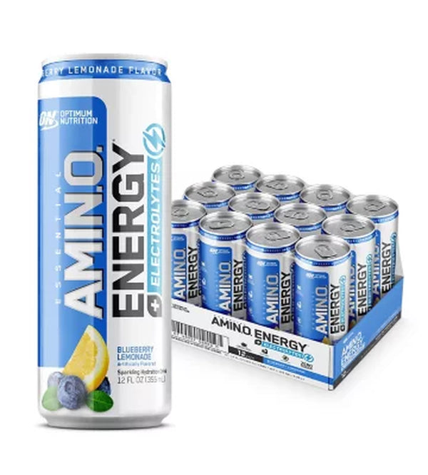 Optimum Nutrition Essential Amino Energy + Electrolytes Sparkling Hydration Drink, Blueberry Lemonade (12 Ct.)