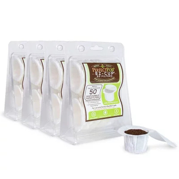 Perfect Pod Ez-Cup 2.0 Filters Disposable 100% Biodegradable Single Serve Paper Coffee Filters, 200 Ct