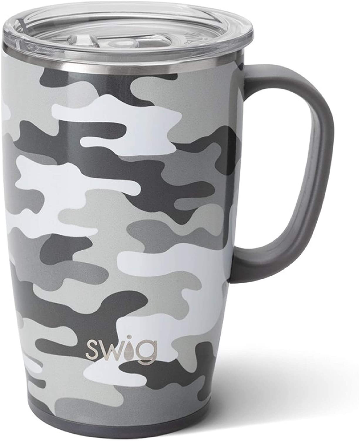 Swig Life 18oz Travel Mug with Handle and Lid, Stainless Steel, Dishwasher Safe, Cup Holder Friendly, Triple Insulated Coffee Mug Tumbler in Dragon Glass Print