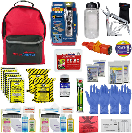 Ready America 72 Hour Deluxe Emergency Kit, 2-Person 3-Day Backpack, First Aid Kit, Survival Blanket, Power Station, Multi Tool, Portable Go-Bag for Earthquake, Fire, Flood, Camping, Hiking, and Hunting