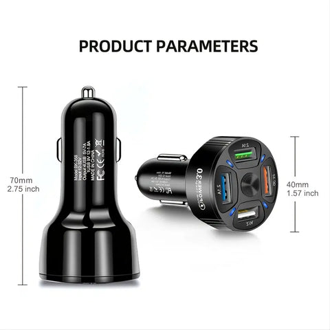 Four in One USB Car Charger, 4 Ports Fast Charger Adapter Mini Cigarette Lighter, USB, And Phone Fast Charger