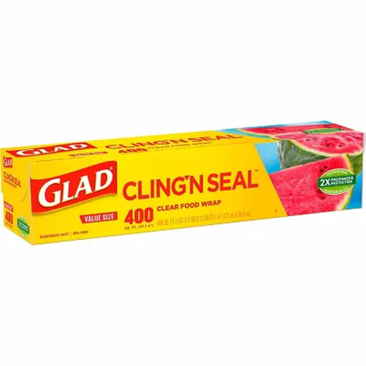 Glad Cling ‘N Seal Clear Plastic Food Wrap (400 Sq. Ft./Roll, 2 Rolls)