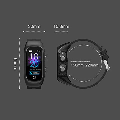 Earbuds with Microphone Smart Watch - 8 in 1 Touch Control Smart Bracelet TWS Earphones Dual Headset Call,Photo Control, Blood Pressure, Mono Mode Heart Rate Monitor for Sport, Men and Women
