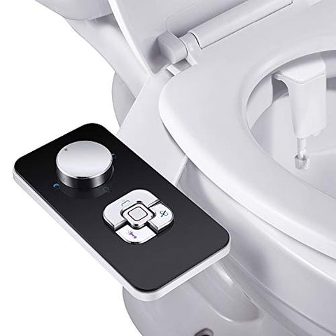 Bidet Attachment - SAMODRA Non-electric Cold Water Bidet Toilet Seat Attachment with Pressure Controls, Retractable Self-cleaning Dual Nozzles for Frontal & Rear Wash - Black