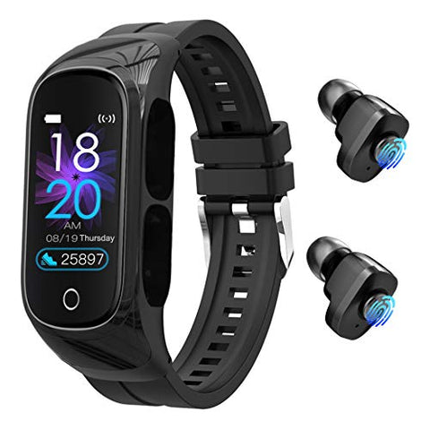 Earbuds with Microphone Smart Watch - 8 in 1 Touch Control Smart Bracelet TWS Earphones Dual Headset Call,Photo Control, Blood Pressure, Mono Mode Heart Rate Monitor for Sport, Men and Women