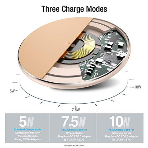 TOZO W1 Wireless Charger Thin Aviation Aluminum Computer Numerical Control Technology Fast Charging Pad Khaki (NO AC Adapter)