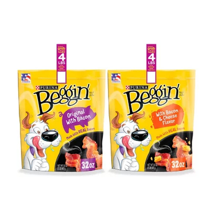 Purina Beggin' Strips Real Meat Dog Treats, Bacon & Bacon + Cheese Flavors (32 Oz., 2 Pk.)