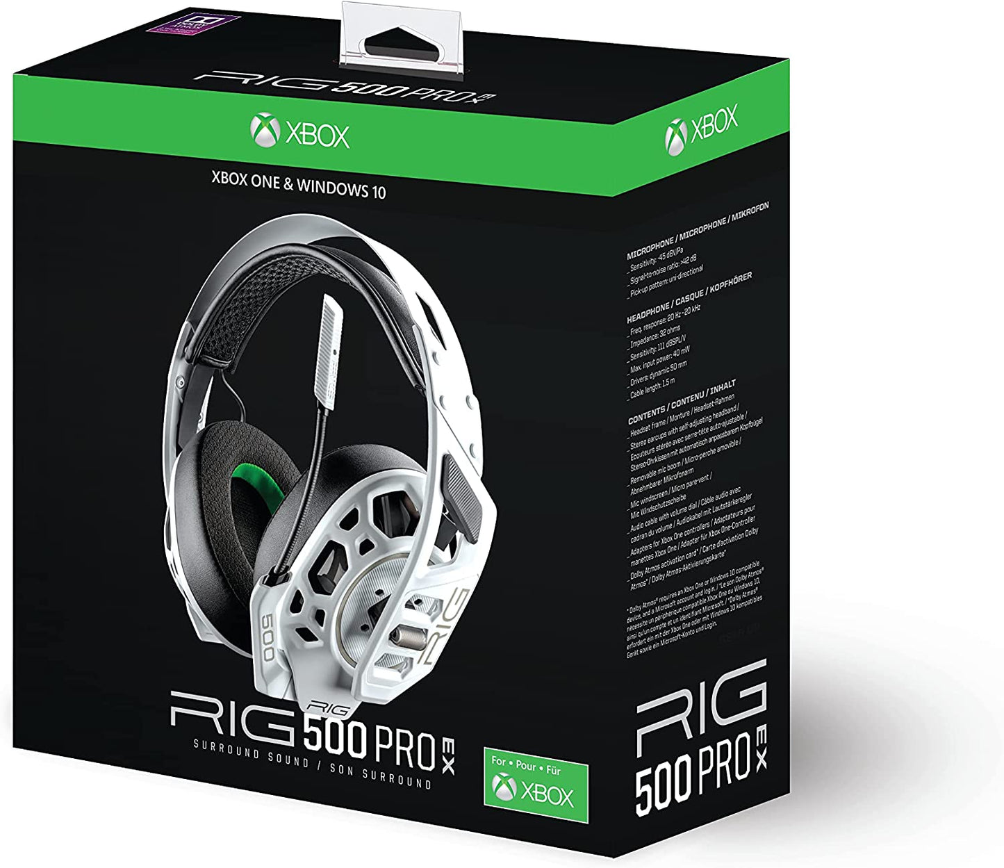 RIG 500 PRO EX 3D Audio Gaming Headset for Xbox Series X|S, Xbox One, Windows 10/11, with Dolby Atmos, 50mm Speaker Drivers (White)