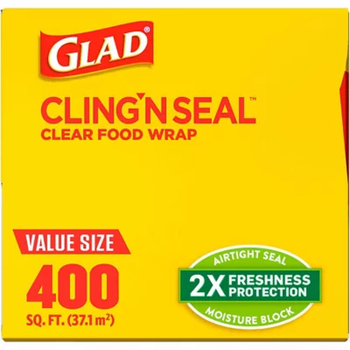 Glad Cling ‘N Seal Clear Plastic Food Wrap (400 Sq. Ft./Roll, 2 Rolls)