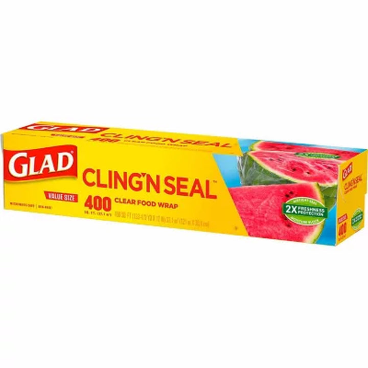 Glad Cling ‘N Seal Clear Plastic Food Wrap (400 Sq. Ft./Roll, 2 Rolls)