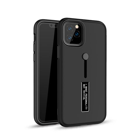 iPhone 11 Black Case with Stand and Finger Strip Shockproof Cases with Hard PC Shield Soft TPU Bumper Cover Case for iPhone 11 6.1 Screen