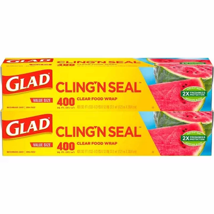 Glad Cling ‘N Seal Clear Plastic Food Wrap (400 Sq. Ft./Roll, 2 Rolls)