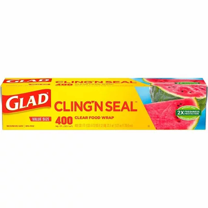 Glad Cling ‘N Seal Clear Plastic Food Wrap (400 Sq. Ft./Roll, 2 Rolls)