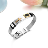 Unisex Classic Cross Stainless Steel Bracelet Adjustable Chain Silver.