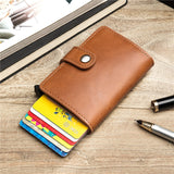 Casual Card Holder Hasp Protector Smart Card Case Metal RFID Aluminum Box Slim Men and Women ID Holder PU Leather