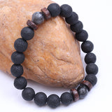 Men Bracelet Natural Moonstone Bead, Lava Stone.