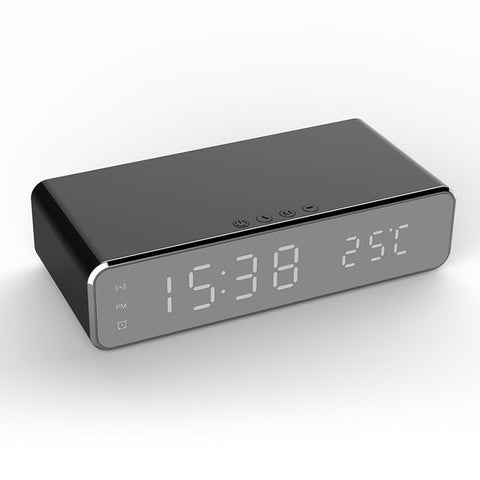LED Electric Alarm Clock Digital Thermometer Clock HD Mirror Clock with Phone Wireless Charger and Date