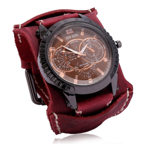 Jessinsghow New Fashion Mens Watches Luxury Big Dial Quartz Lovers Watch Wide Leather Punk Bracelet Sport Watch Men Gift
