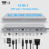 USB Type C Hub Adapter Laptop Docking Station, MST Dual Monitor Dual HDMI VGA RJ45 SD TF for MacBook Dell XPS Hp Lenovo ThinkPad