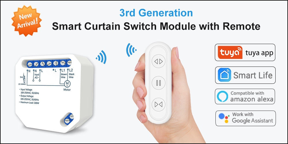 Tuya Smart Life WiFi Blind Curtain Switch with Remote for Electric Roller Shutter Sunscreen Google Home Amazon Alexa Smart Home