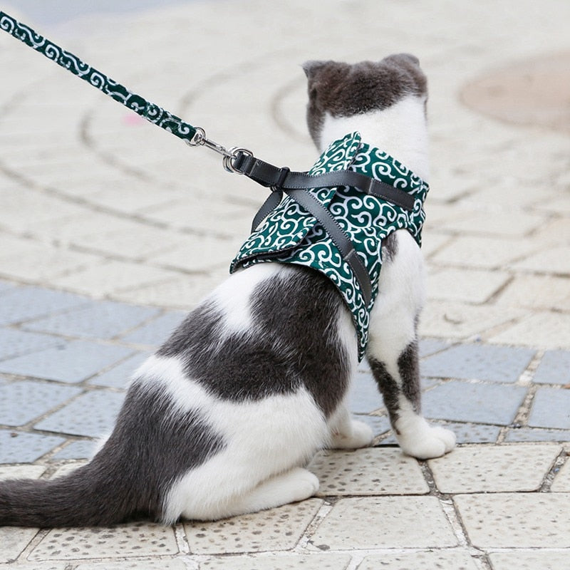 Pet Dog Cat Vest Outdoor Travel Harness Leash Set for Puppy Cat Rabbit Floral Pattern Kitten Walking Harnesses Pet Cat Products
