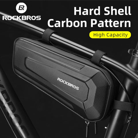 ROCKBROS Hard Shell Bicycle Bag MTB Road Bike Bag Carbon Pattern Waterproof Top Tube Bag Cycling Saddle Bag 1.5L High Capacity
