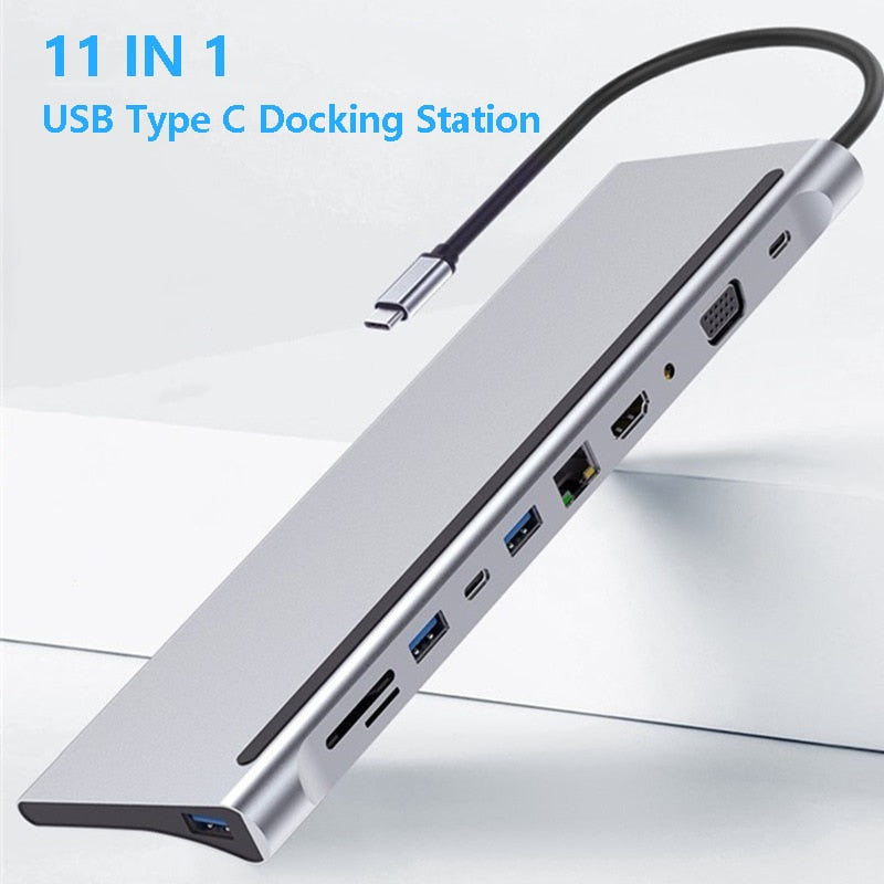 USB Type C Hub Adapter Laptop Docking Station, MST Dual Monitor Dual HDMI VGA RJ45 SD TF for MacBook Dell XPS Hp Lenovo ThinkPad