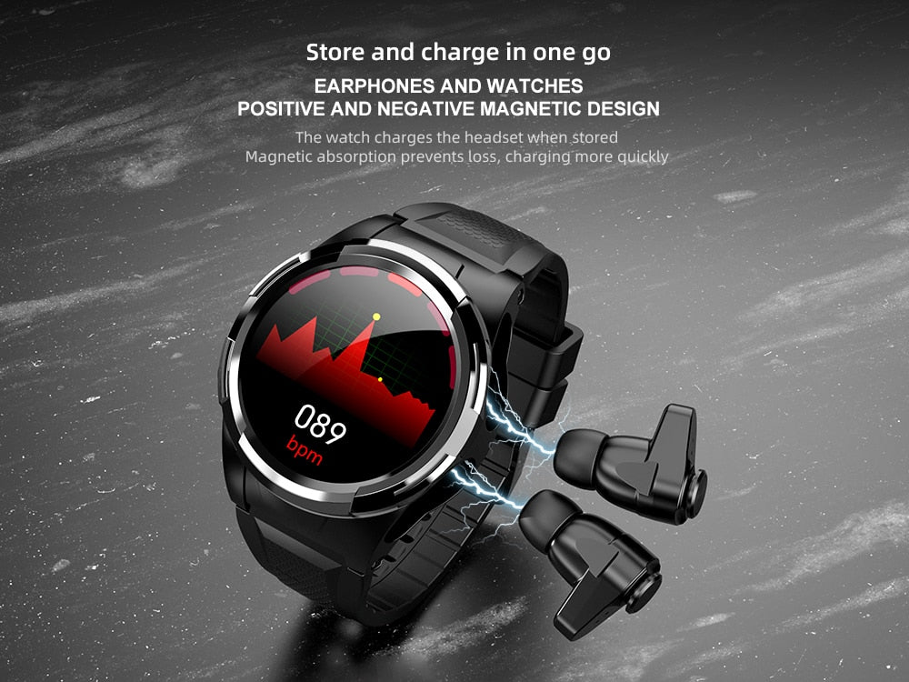 Sports Smart Watch TWS Bluetooth Earphone 2In1 round Display body temperature monitoring Smartwatch smart band