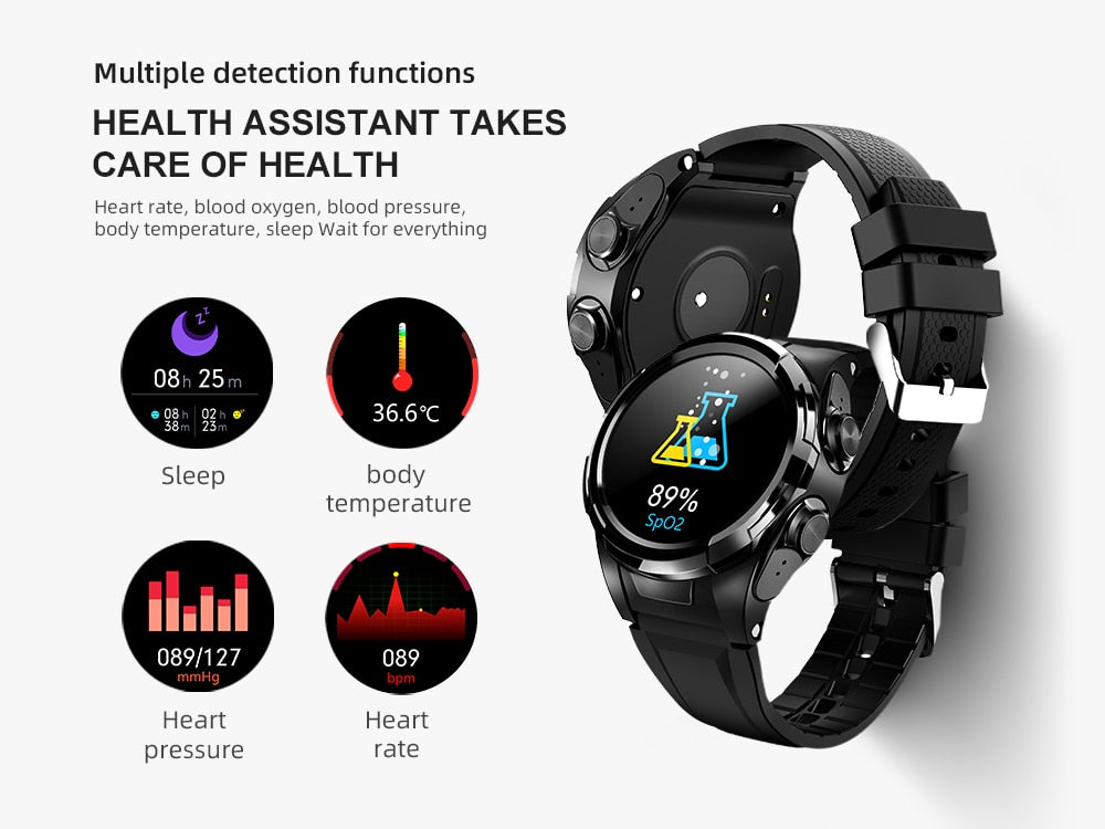 Sports Smart Watch TWS Bluetooth Earphone 2In1 round Display body temperature monitoring Smartwatch smart band