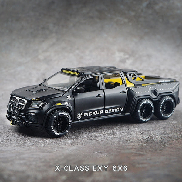 Simulation Alloy Car Modle BENZXCLASS EXY 6X6 Pickup 1/28 Metal Toy Car Sound Light Pull Back Model